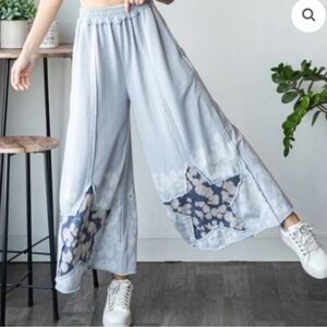 New Oli & Hali Star patchwork Baby Blue Wide Leg Pants XL